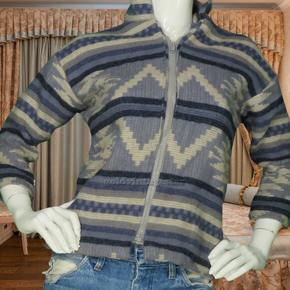 Handmade Wool Zip Jacket Baby Blue Vintage Chic S - Picture 1 of 8